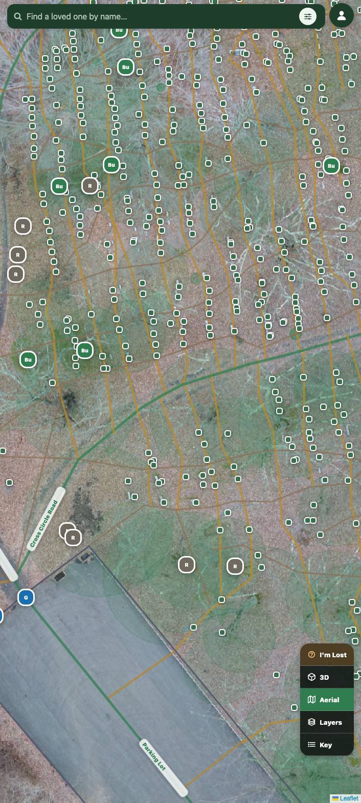 Cemetery map at close zoom before the marker rework